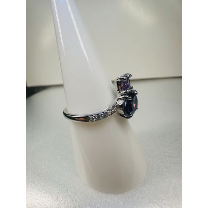 Ring Bomb Party Sz8 RBP Square/Oval Purple Gems Rhodium P Band Costume Jewelry