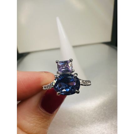 Ring Bomb Party Sz8 RBP Square/Oval Purple Gems Rhodium P Band Costume Jewelry