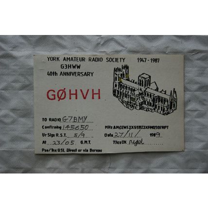 1989 QSL Card York amateur Radio Society 40th Anniversary