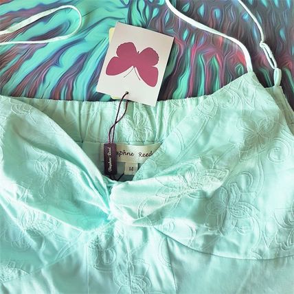 Daphne Reed Strappy Aqua 100% Cotton Embroidery Top Size 12 UK