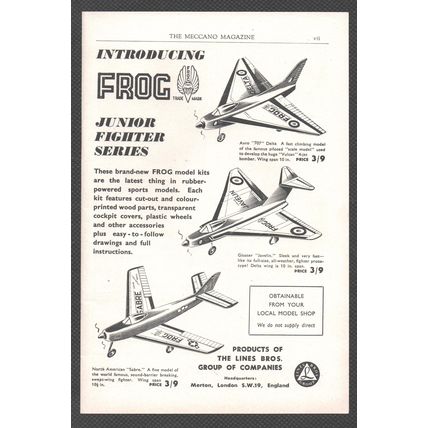 FROG MODEL KITS aircraft airplane toys :- Original Vintage 1954 Magazine Advert