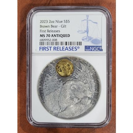 2oz Silver Collectible Wildlife In The Moonlight Brown Bear NGC MS70 RARE