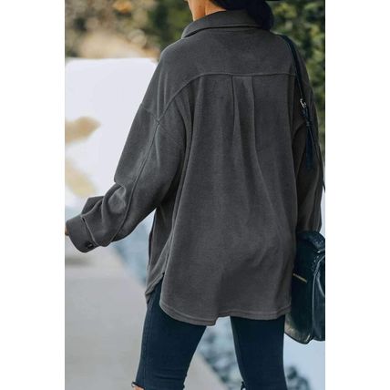 Gray Turn Down Collar Buttoned Shirt Jacket