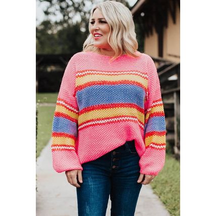 Pink Plus Size Stripe Oversized Sweater