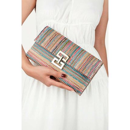 Multicolour Woven Metal Clasp Flap Handbag