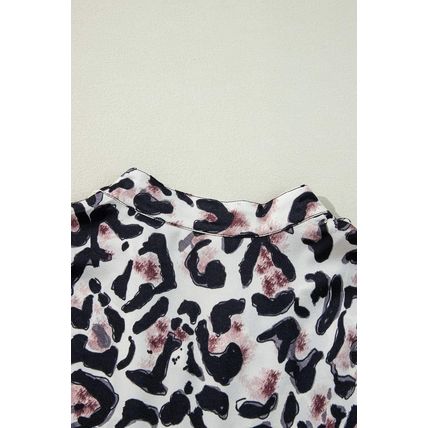 Black Leopard Print Buttoned Front 3/4 Sleeve Tiered Ruffled Hem Dress