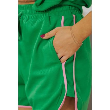 Bright Green Two Tone Contrast Textured Crewneck Tee and Shorts Set