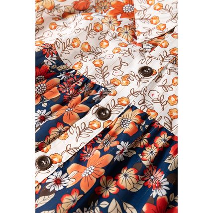 Beige Plus Size Floral Patchwork Button Front Collared Mini Dress