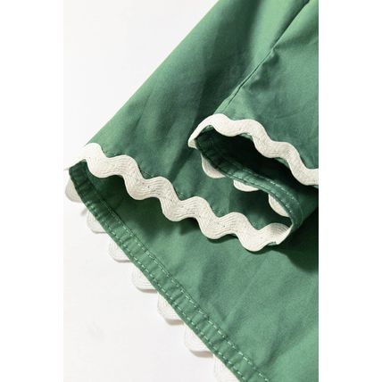 Mist Green Ric Rac Trim Tie Split Neck Short Sleeve Blouse