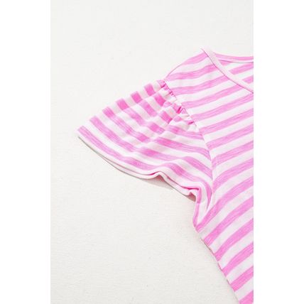 Bonbon Striped V Neck Ruffle Short Sleeve Top
