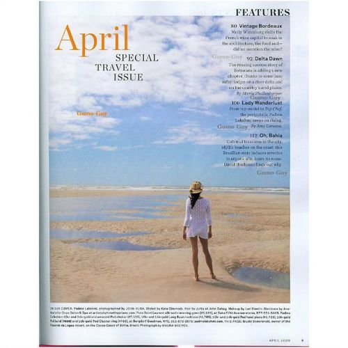 Town & Country magazine April 2009 Padma Lakshmi Botswana Safari Lodge Brazil