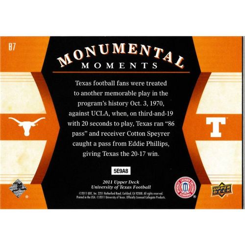 2011 UD University of Texas - #87 - Cotton Speyrer Monumental Moments