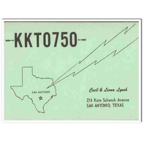 kkt-0750 cecil lynch san antonio texas 1960s cb qsl vintage postcard