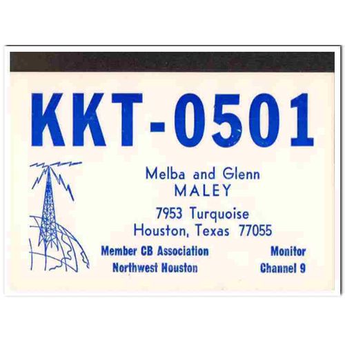 kkt-0501 glenn maley houston texas 1960s cb radio qsl vintage postcard