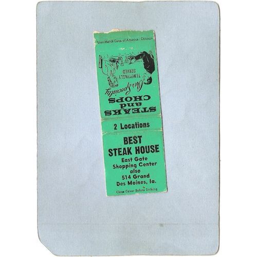 IA Des Moines Matchcover Best Steak House East Gate Shopping Center & 514 ~202