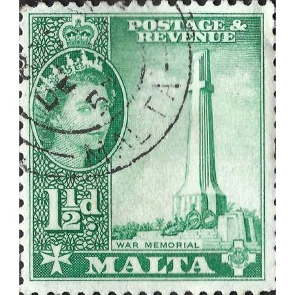 MALTA, Elizabeth II, War Memorial, Floriana, green 1956, 1½d, #4
