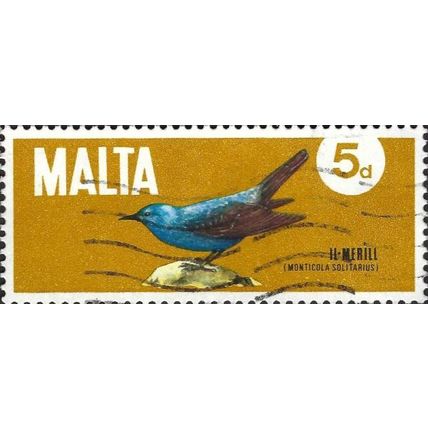MALTA, BIRD, Blue Rock Thrush, Monticola solitarius, orange 1971, 5d