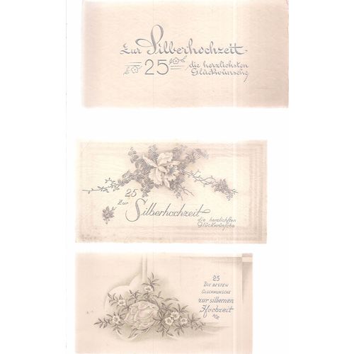 3 x German 25th silver wedding anniversary gift cards...early 20th c. /