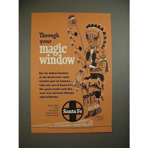 1952 Santa Fe Ad w/ Pueblo Indian Comanche Dancer