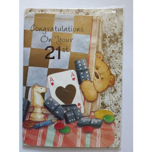 Teddy Bear Games Dominoes Chest 21st Birthday Standard Card A4 Portrait