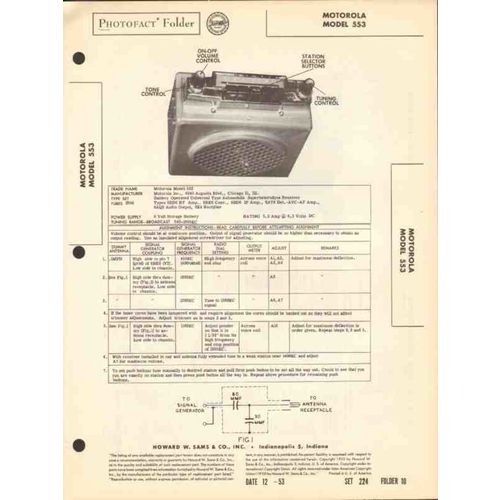 MOTOROLA model 553 6 tube AM car radio receiver Sams Photofact manual
