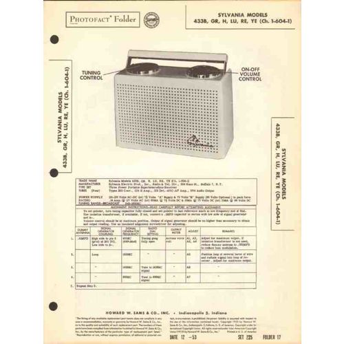 SYLVANIA model 433xx 4 tube AM radio receiver Sams Photofact manual