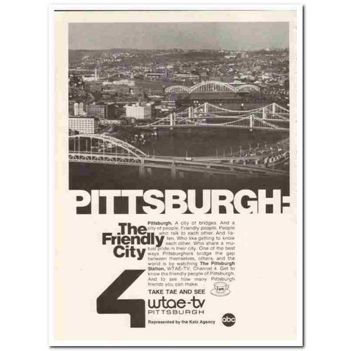 WTAE-TV 1973 Pittsburgh The Friendly City bridges people vintage ad