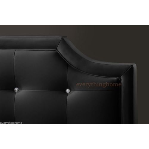 Queen Platform Bed Black Or White Faux Leather Scalloped Crystal Tufted New