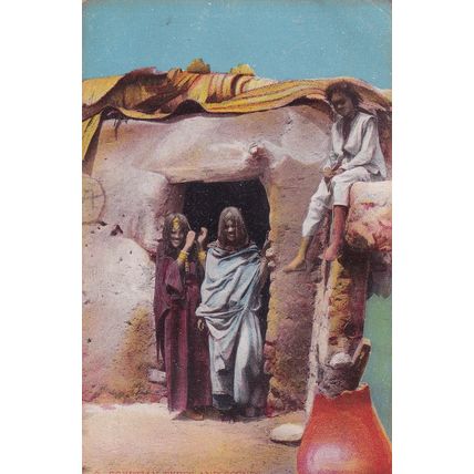 Vintage Colour Post Card - Egyptian Types & Scenes - Bisharin Women at Home