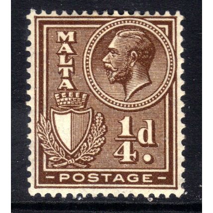 Malta 1926 - 27 KGV 1/4d Brown MM SG 157 ( A684 )