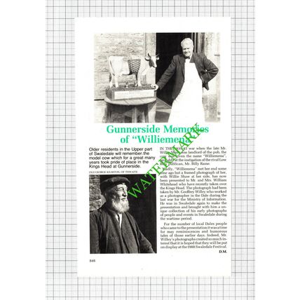 King's Head Gunnerside William Whitehead Willie Shaw Billy Raine - 1988 Cutting
