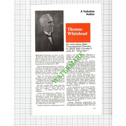 Thomas Whitehead Cross House Dent Yorkshire Author - 1980 Small Article