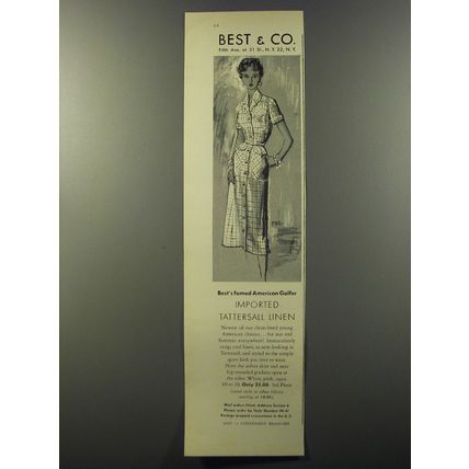 1953 Best & Co. Dress Ad - Best's famed American Golfer Imported Tattersall