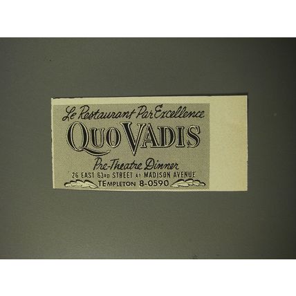 1954 Quo Vadis Restaurant Ad - Le Restaurant Par Excellence