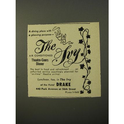 1954 Hotel Drake Ad - A dining place with a pleasing purpose - The Ivy