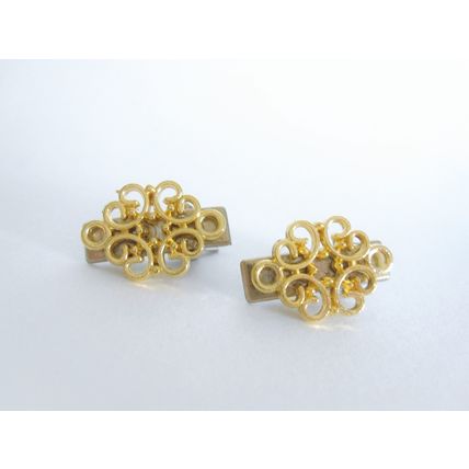 Two extra small tiny gold metal filigree hair pin alligator clip barrette for