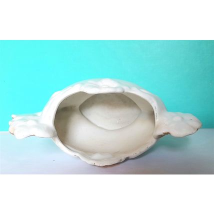 GLAZED CERAMIC FLOWER HOLDER - WHITE / GOLD / PINK - 11 x 15 x 6 cm - GOOD
