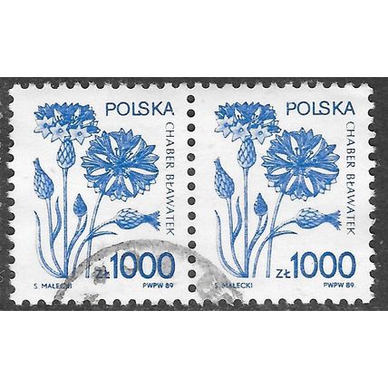 POLAND 1989 FLOWERS 1000Zt PAIR USED