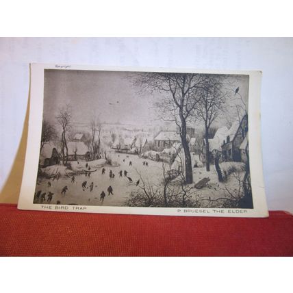 THE BIRD TRAP by P Bruegel the Elder postcard 1927 Flemish art exhib in London =