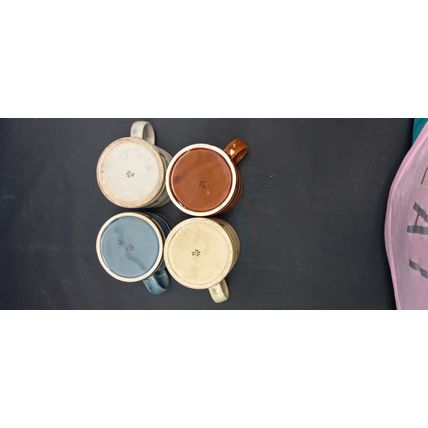 Vintage Capodimonte Stoneware Marked Tiki Bamboo Style Coffee Mugs Set of 4
