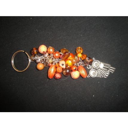 Large silver owl with brown orange pink bag phone charm keyring