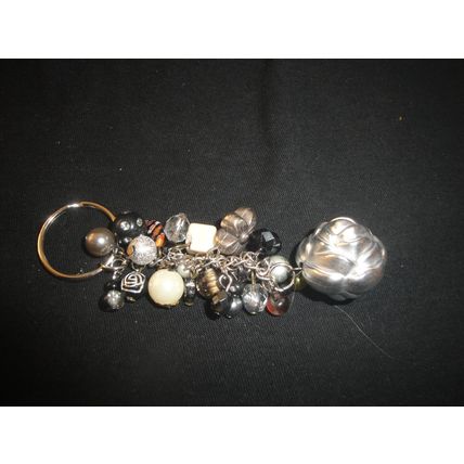 Long silver black grey bag phone charm keyring