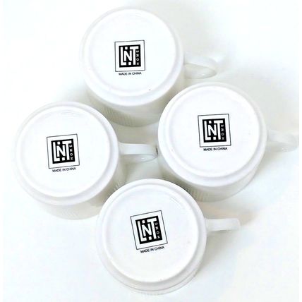 Linen N Things 4 Tea Cups 8 Saucers White Ribbed Rim Smooth No Trim 12 Pc Lot