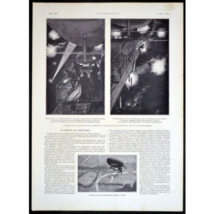 AIRSHIP ATTACK ON THE GERMAN MILITARY STATION 1915 FRANCE WORLD WAR I PRINT