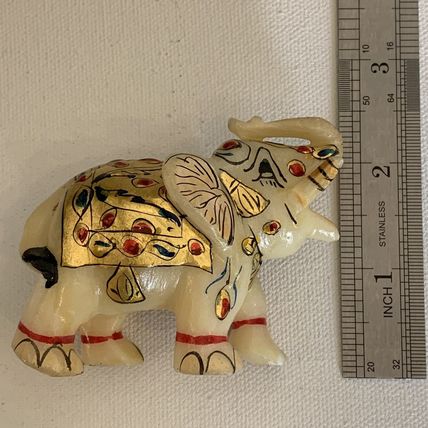 Marble Elephant Statue Trunk Up Hand Painted Indian Art home Decor Sculpture 3"