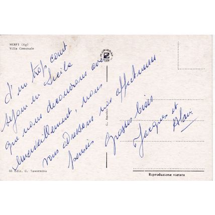 Menfi Villa Comunale Italy Postcard used crease