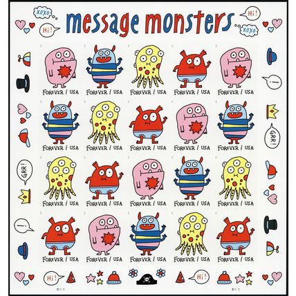 Message Monsters Sheet of 20 Current Rate Postage Stamps Scott 5639