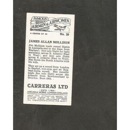 Cigarette Card Carreras Famous Airmen & Women 1936 #38 James Mollison