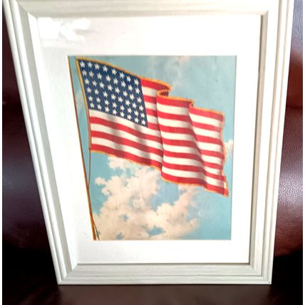 Old Lithograph Patriotic Flag With 48 Star By Copr. H. Lee 15" x 12" Frame 1942