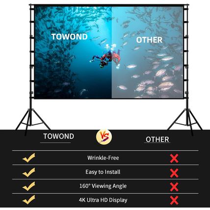 TOWOND Projector Screen and Stand, 150 Inch Indoor Outdoor Projection Screen, Po